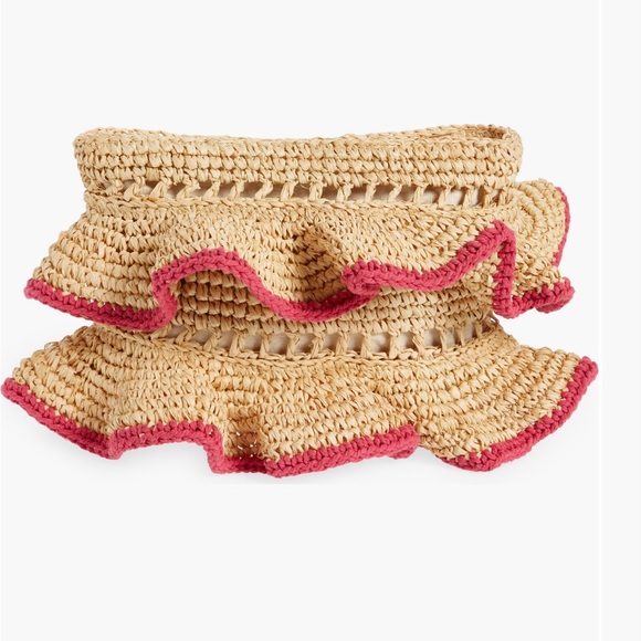 Joey Ruffle Raffia Clutch- BTB Los Angeles hot pink purse - Picture 4 of 7